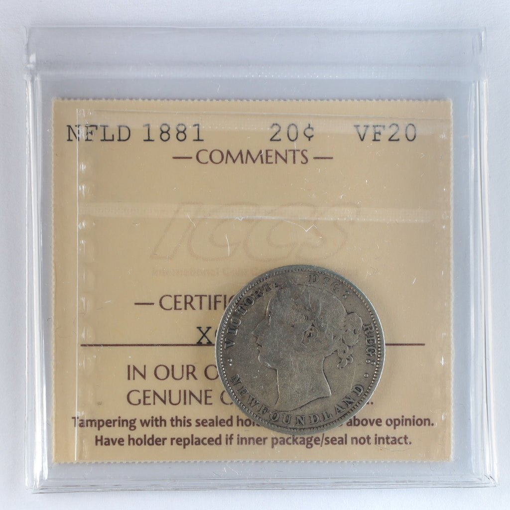 1881 Newfoundland 20-cents ICCS Certified VF20