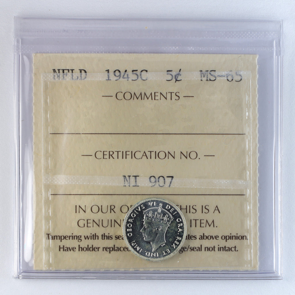 1945C Newfoundland 5-cents ICCS Certified MS65 (NI 907)