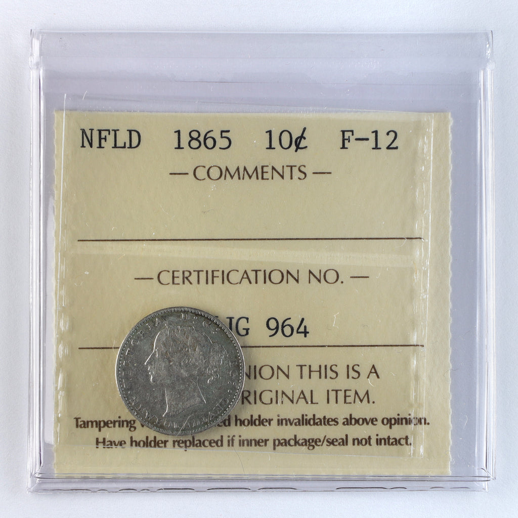 1865 Newfoundland 10-cents ICCS Certified F12
