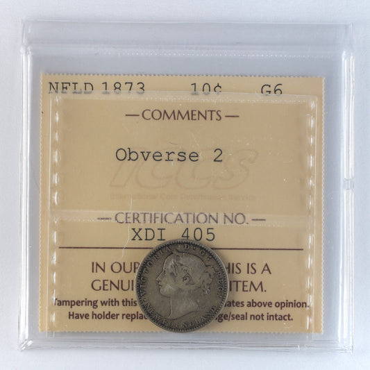 1873 Obv. 2 Newfoundland 10-cents ICCS Certified G6