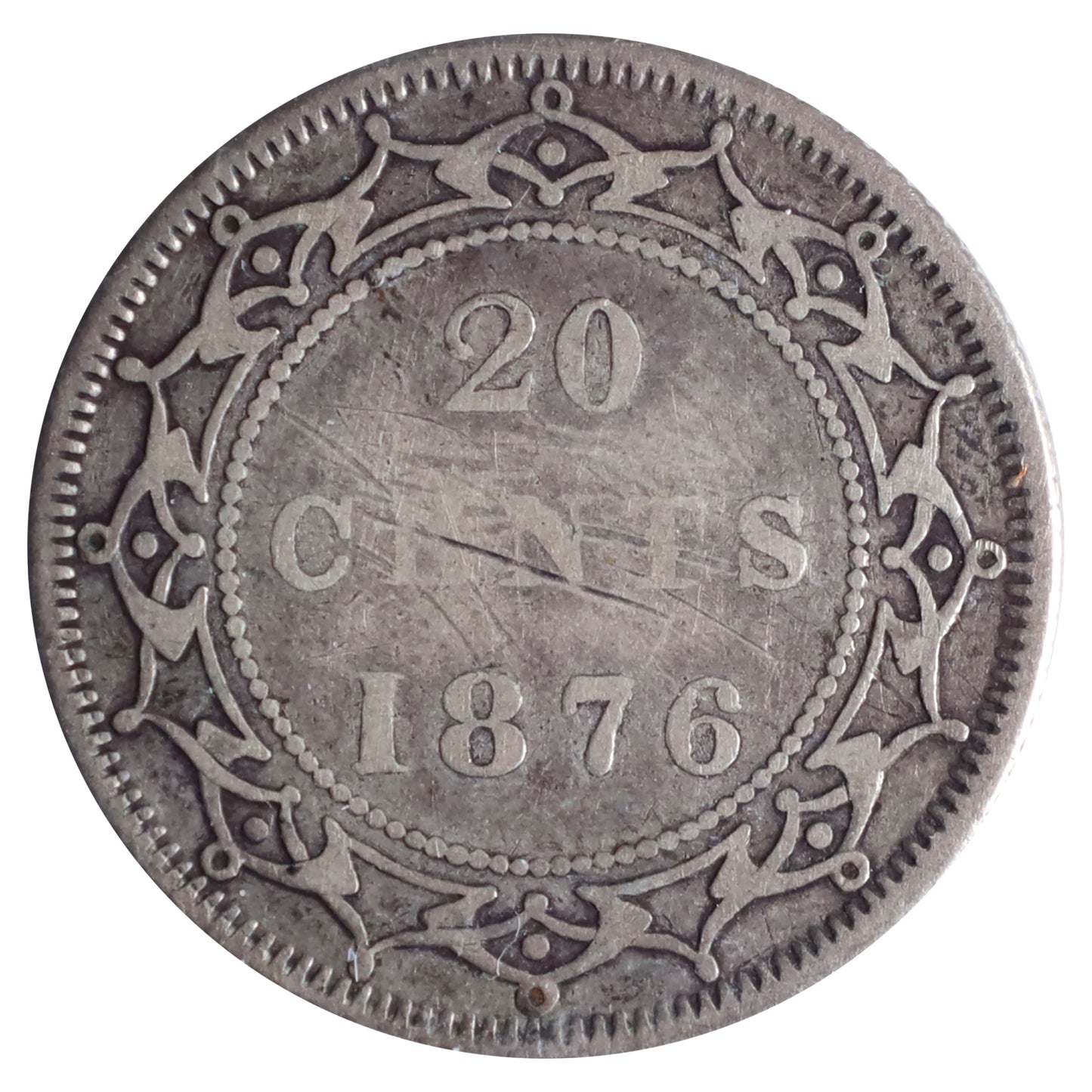 1876H Newfoundland 20-cents ICCS Certified F15