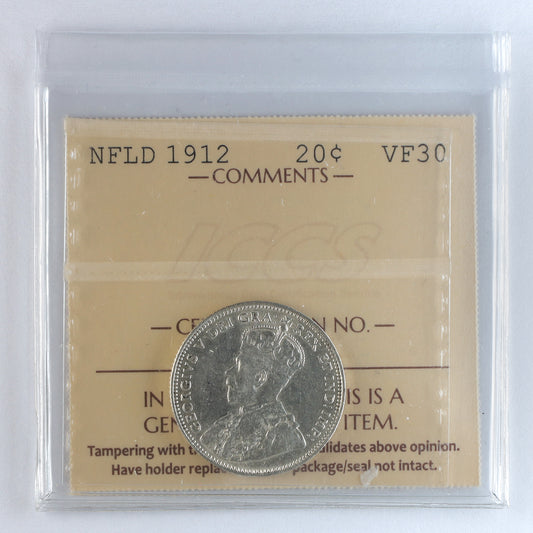 1912 Newfoundland 20-cents ICCS Certified VF30