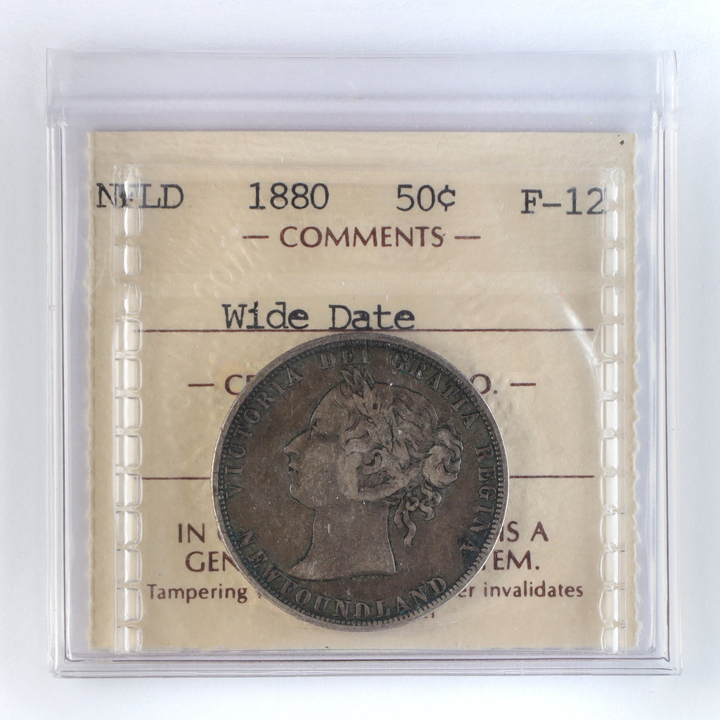 1880 Wide Date Newfoundland 50-cents ICCS Certified F12