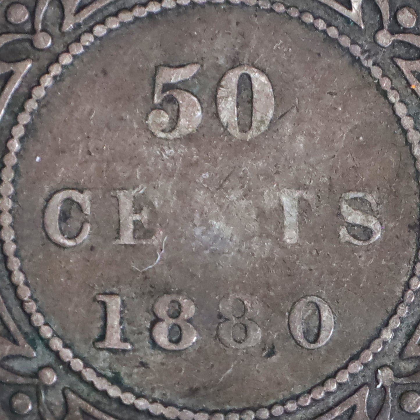 1880 Wide Date Newfoundland 50-cents ICCS Certified F12