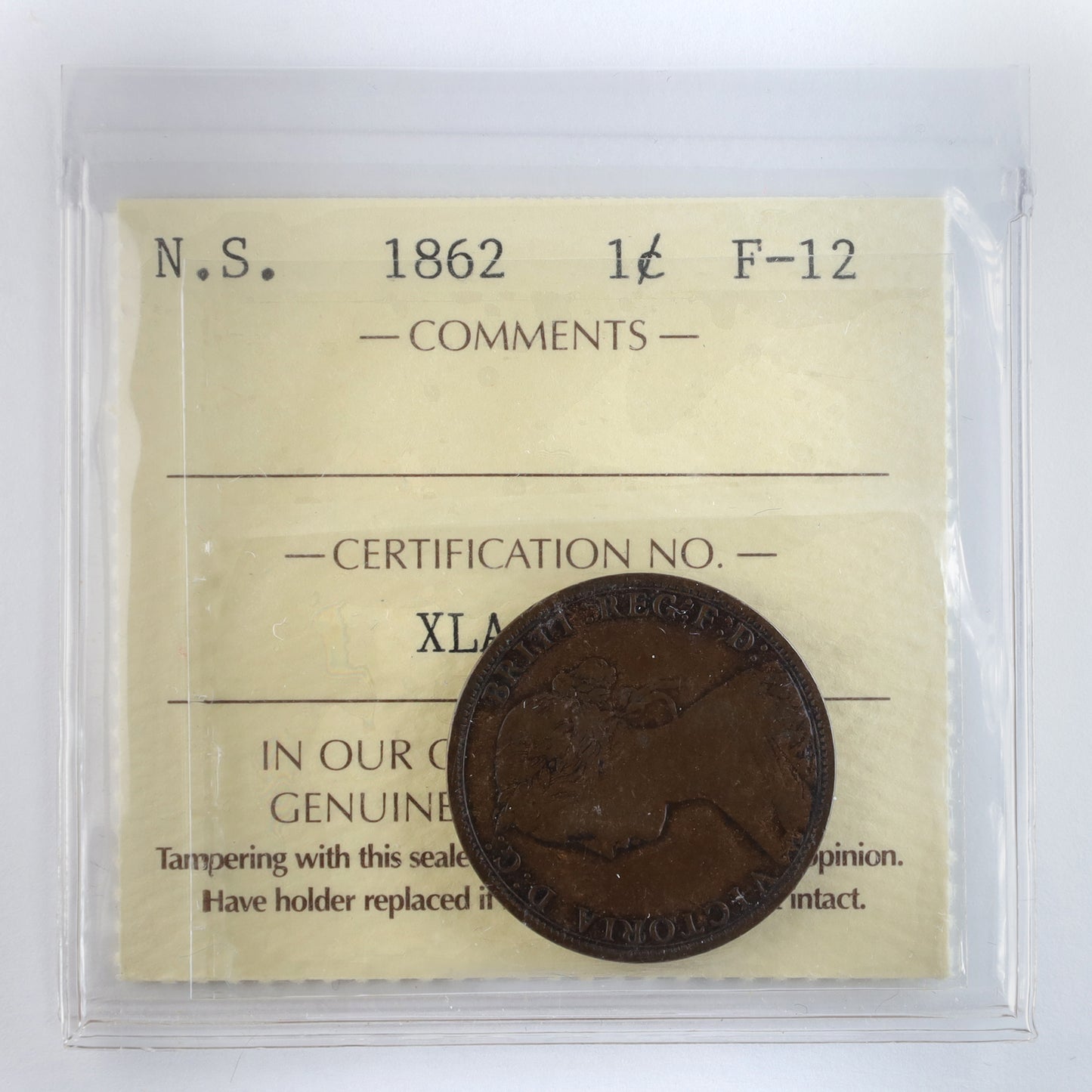 1862 Nova Scotia 1-cent ICCS Certified F12