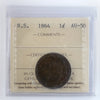 1864 Nova Scotia 1-cent ICCS Certified AU50