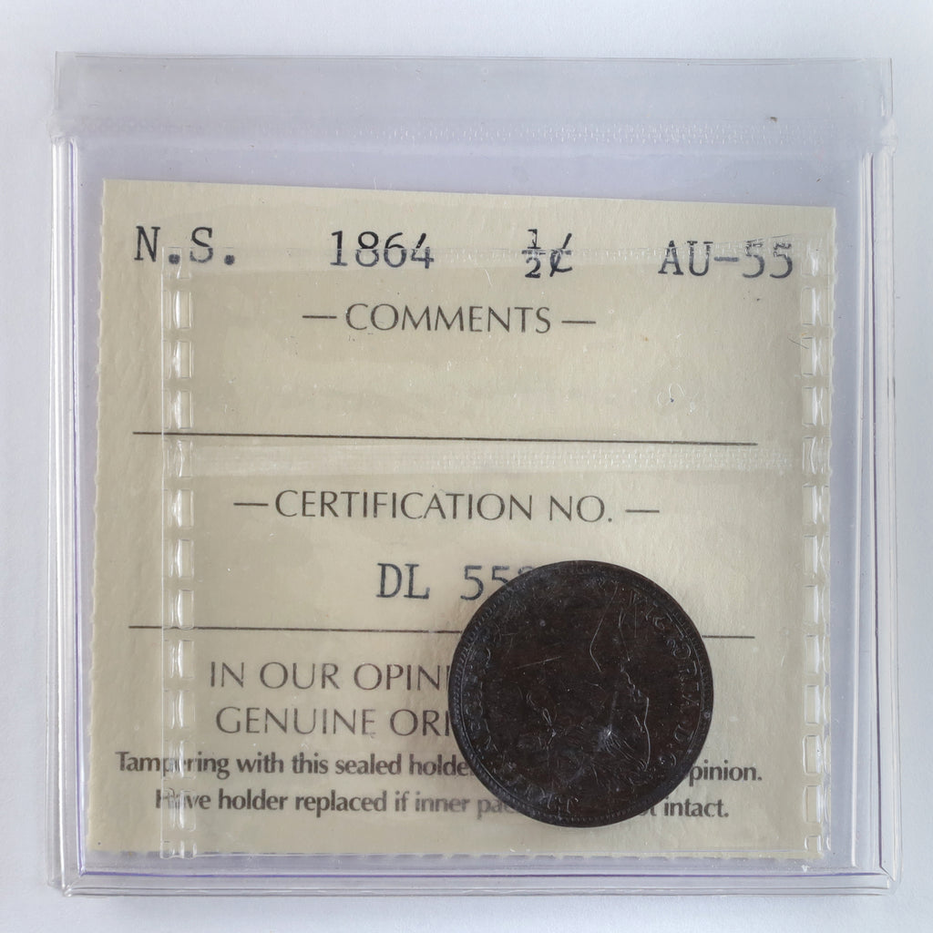 1864 Nova Scotia 1/2 cent ICCS Certified AU55
