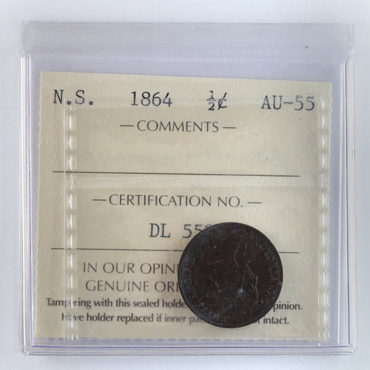 1864 Nova Scotia 1/2 cent ICCS Certified AU55
