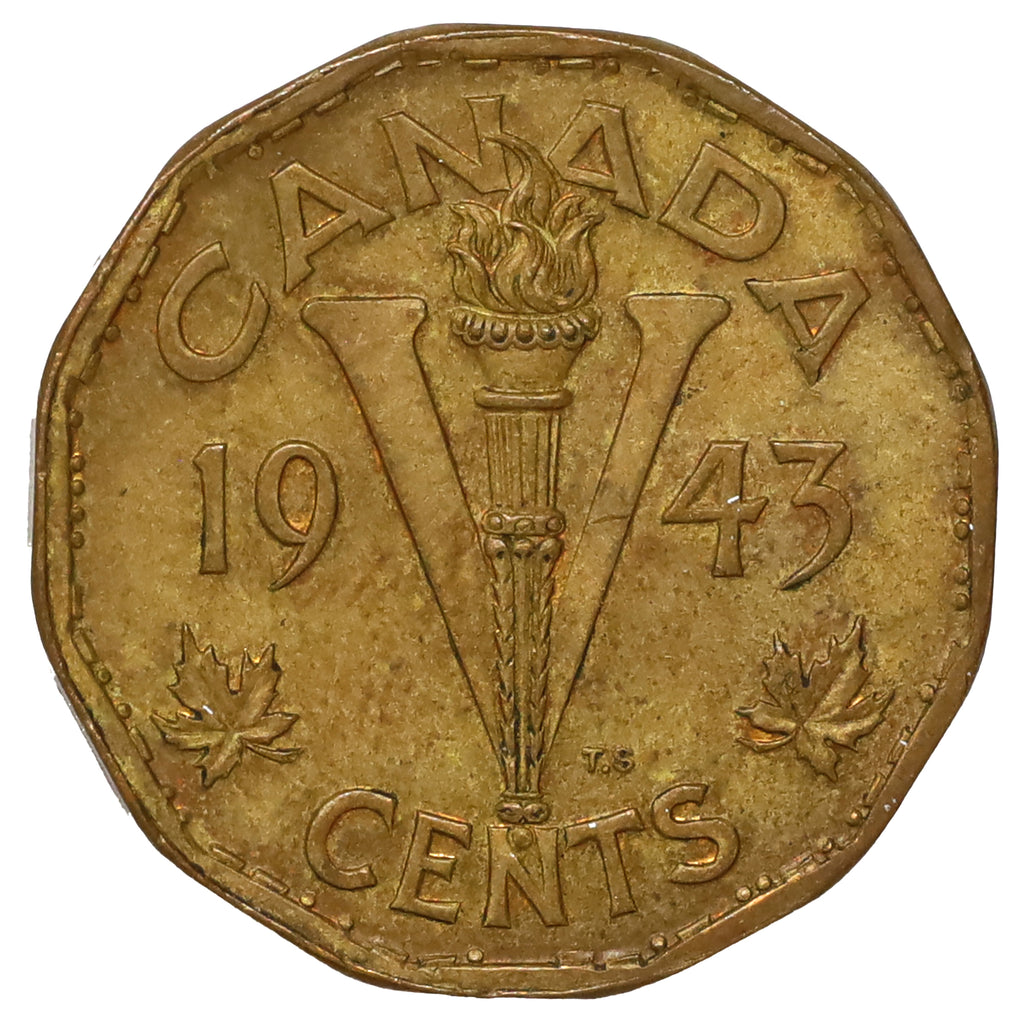 ERROR 1943 Tombac Canada 5-cents Extra Fine (EF40) Die Breaks