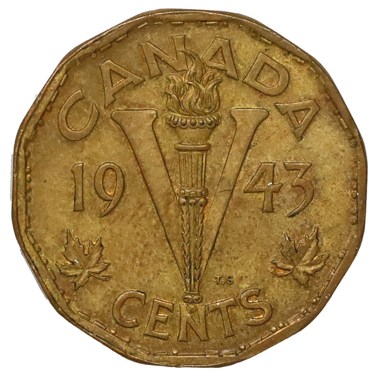 ERROR 1943 Tombac Canada 5-cents Extra Fine (EF40) Die Breaks