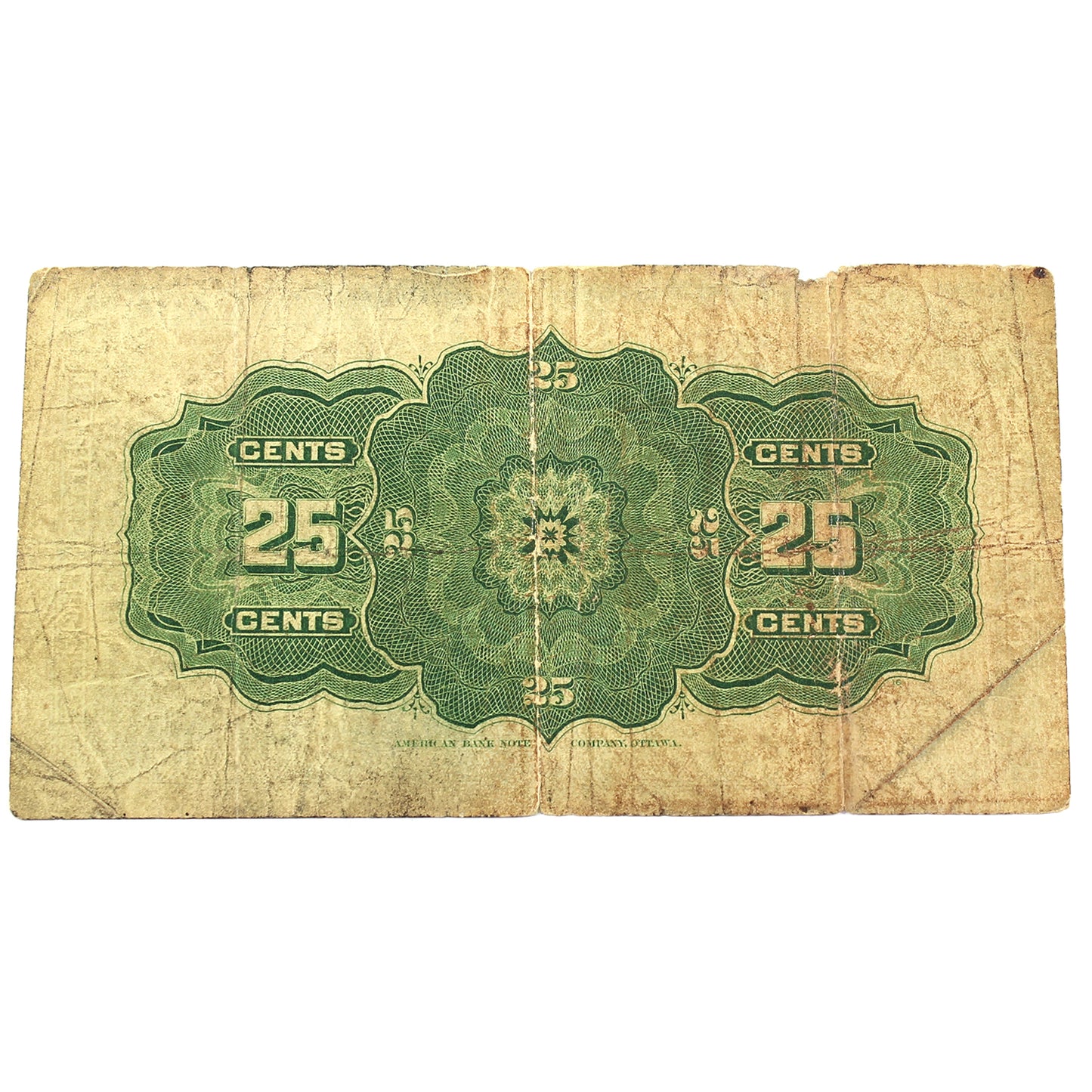 DC-15c 1900 Dominion of Canada 25-cent Shinplaster, Saunders, Fine (F12) Damaged