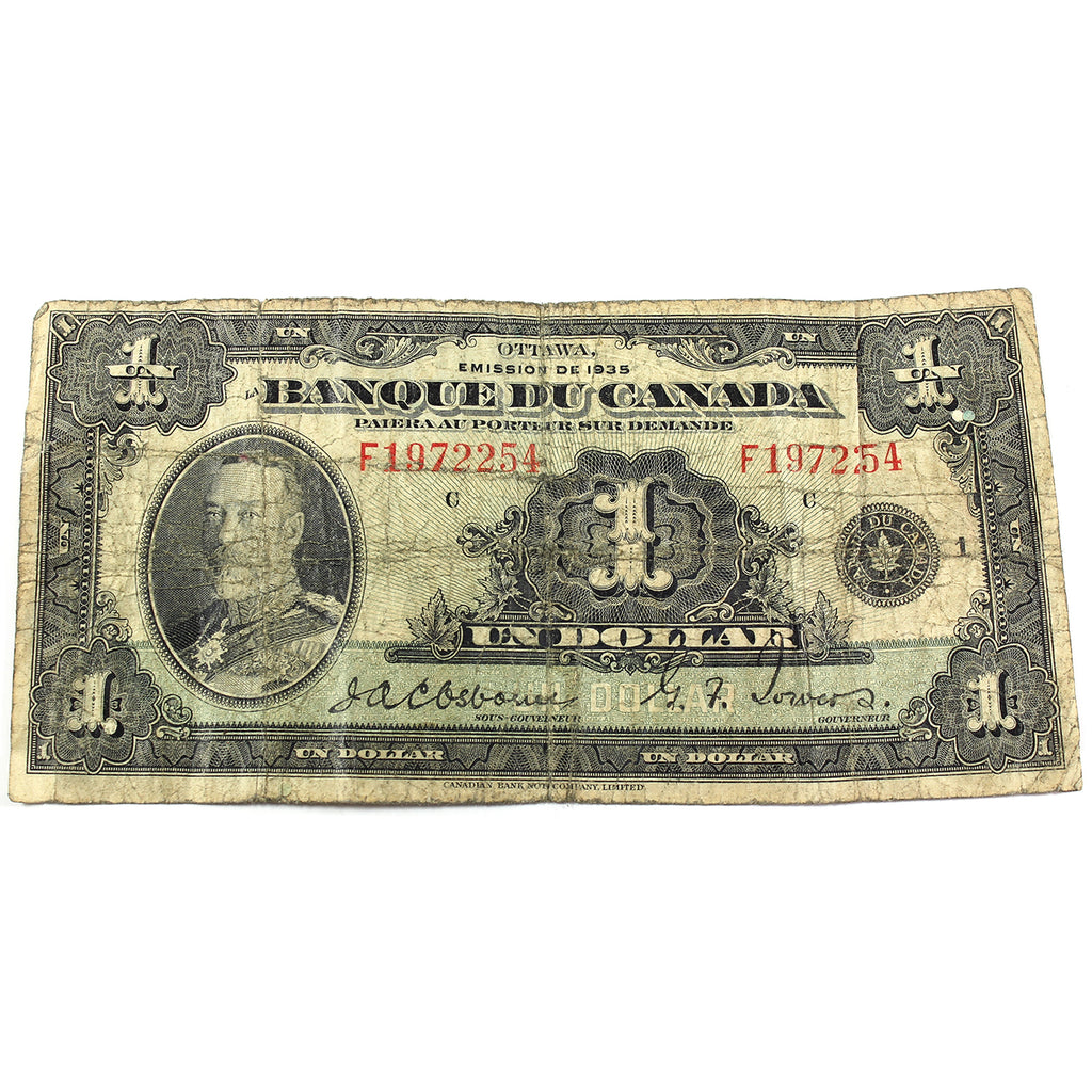 BC-2 1935 Banque Du Canada, $1 French Note, VG (VG8) Damaged
