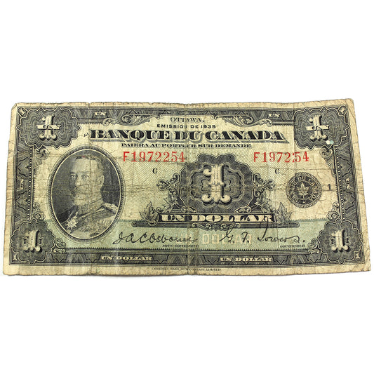 BC-2 1935 Banque Du Canada, $1 French Note, VG (VG8) Damaged