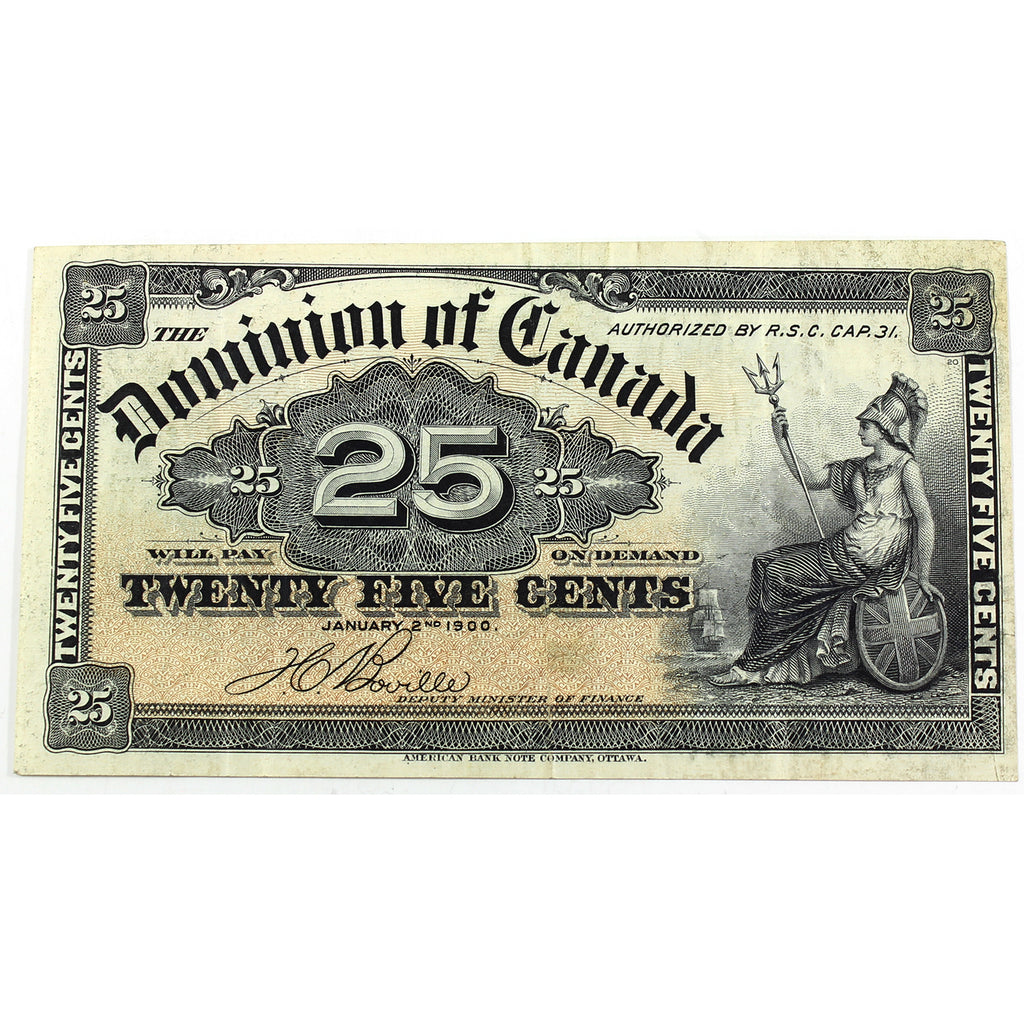 DC-15b 1900 Dominion of Canada 25-cent Shinplaster, Boville, VF-EF (VF30) Writing
