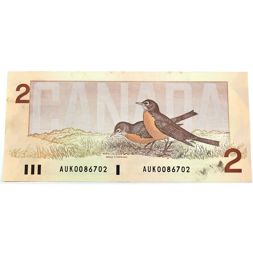 BC-55a 1986 Canada $2 Crow-Bouey, AUK, EF-AU (EF45) Stain