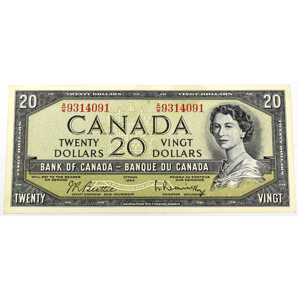 BC-41b 1954 Canada $20 Beattie-Rasminsky, A/W, AU-UNC (AU55) Stain