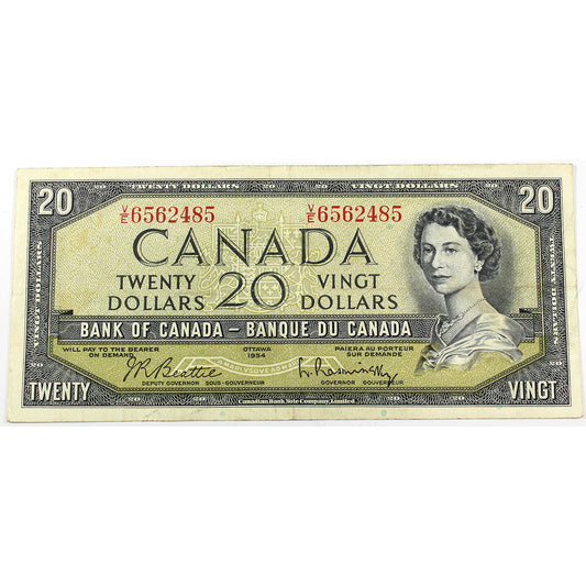 BC-41b 1954 Canada $20 Beattie-Rasminsky, Various Prefixes, Extra Fine (EF40) Damaged