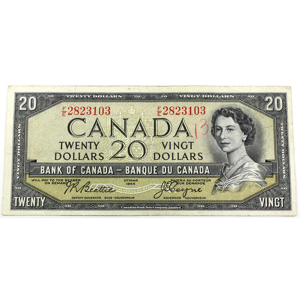 BC-41a 1954 Canada $20 Beattie-Coyne, F/E, VF-EF (VF30) Writing