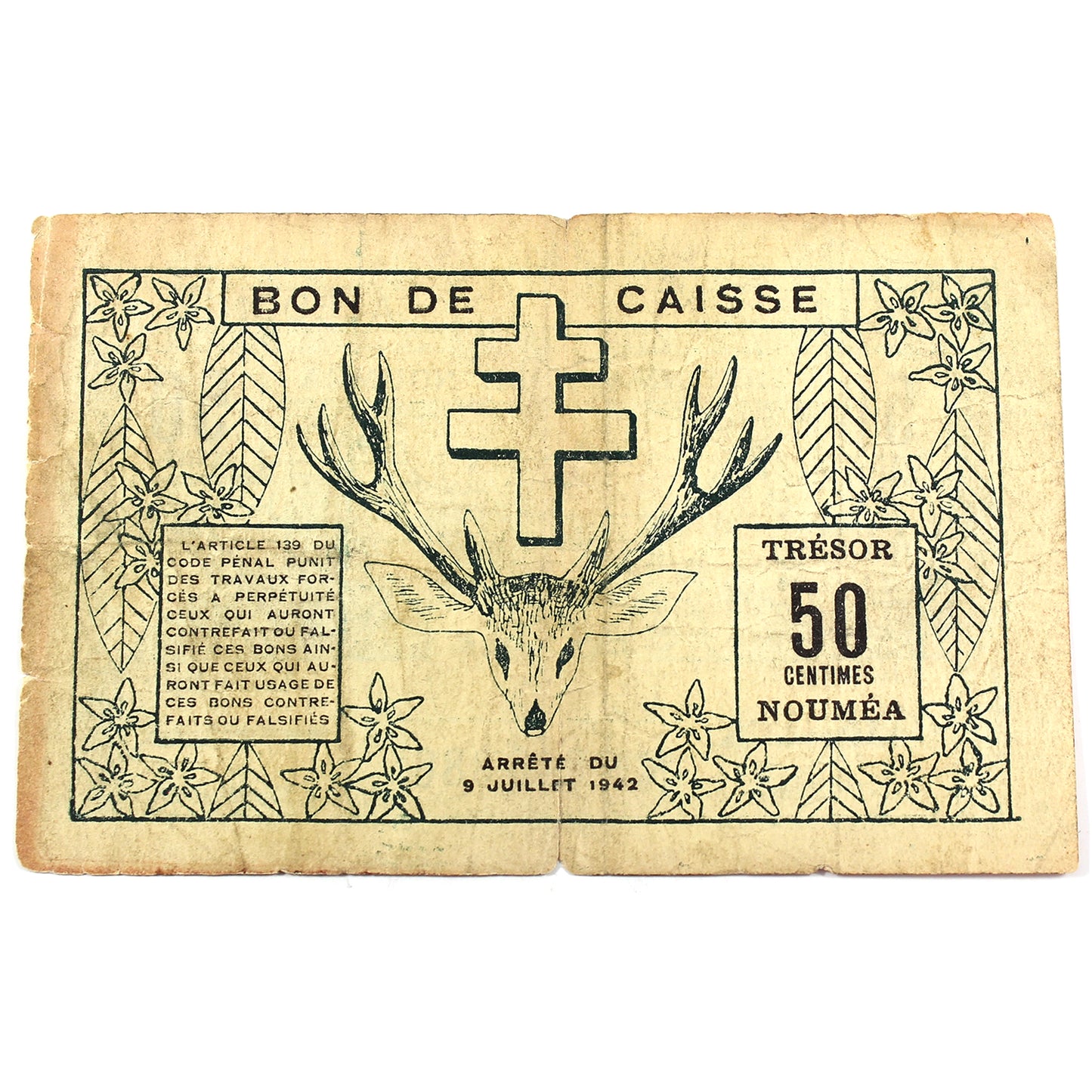 New Caledonia 1942 50 Centimes Note, Pick #51