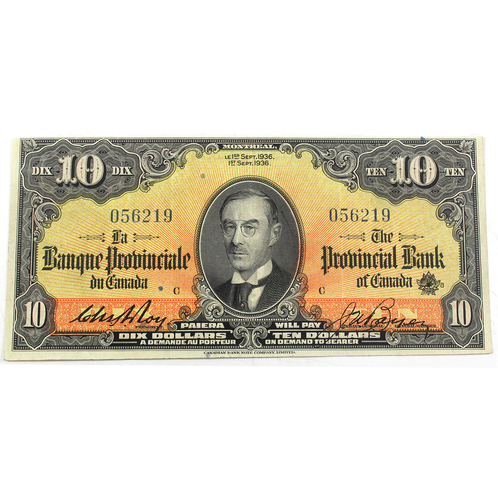 615-18-06 1936 Banque Provinciale du Canada $10 VF-EF (VF30) Trim