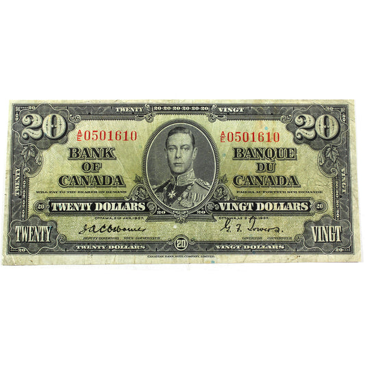 BC-25a 1937 Canada $20 Osborne-Towers, A/E. Very Fine (VF20) Trim