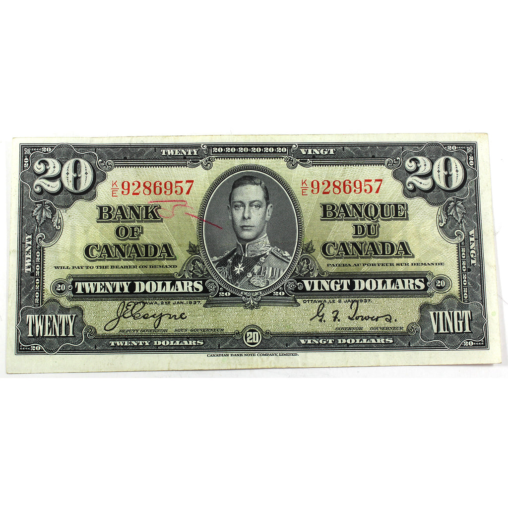 BC-25c 1937 Canada $20 Coyne-Towers, Various Prefixes, VF-EF (VF30) Writing or damage