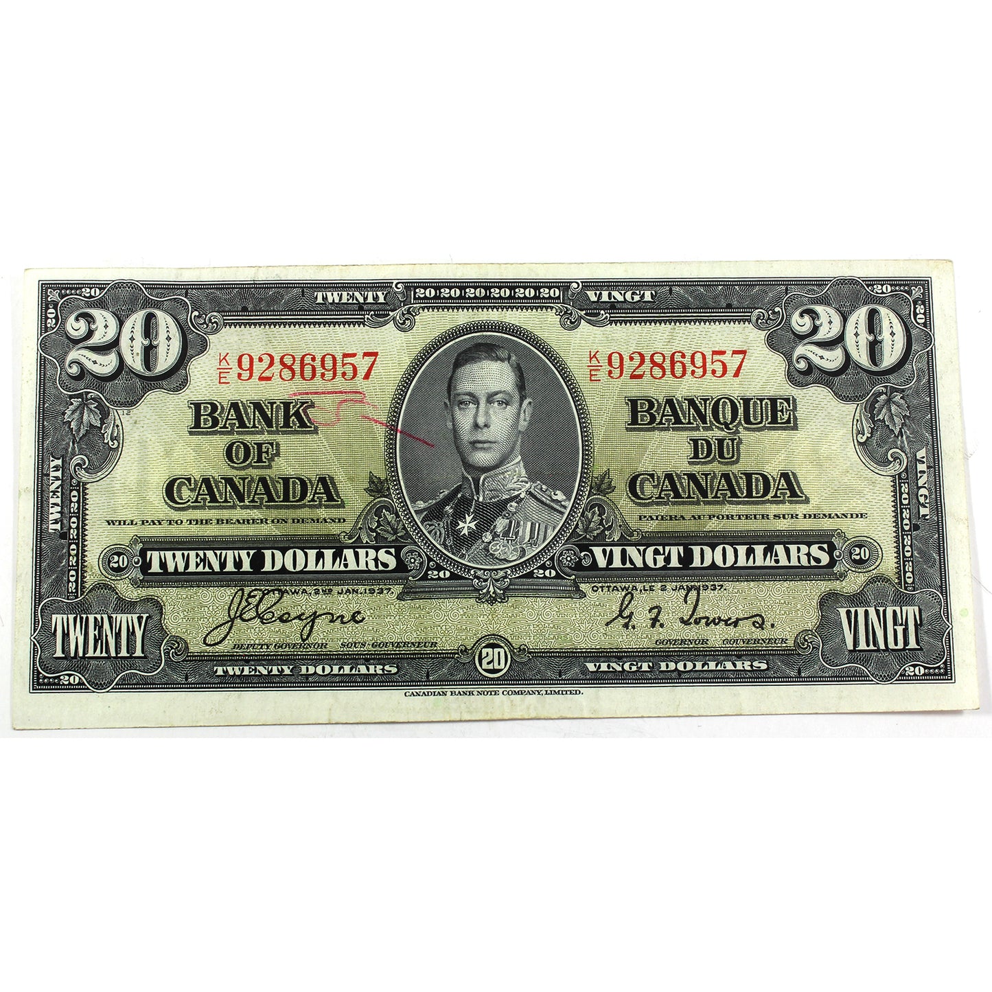 BC-25c 1937 Canada $20 Coyne-Towers, Various Prefixes, VF-EF (VF30) Writing or damage