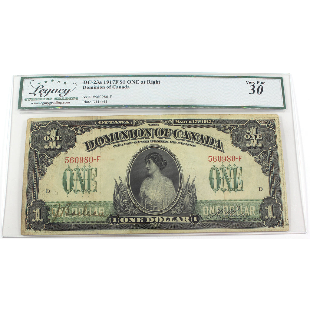 DC-23a 1917F Dominion $1 ONE at Right, Boville, Legacy Certified VF30 (DOP)