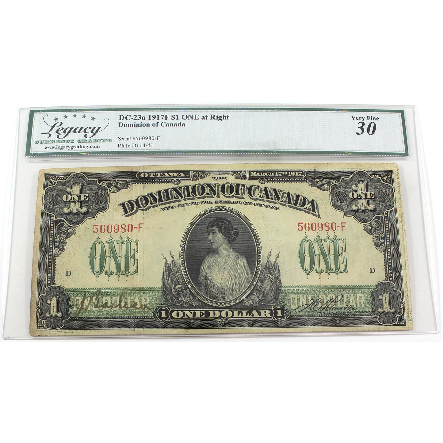 DC-23a 1917F Dominion $1 ONE at Right, Boville, Legacy Certified VF30 (DOP)
