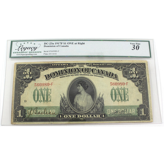 DC-23a 1917F Dominion $1 ONE at Right, Boville, Legacy Certified VF30 (DOP)