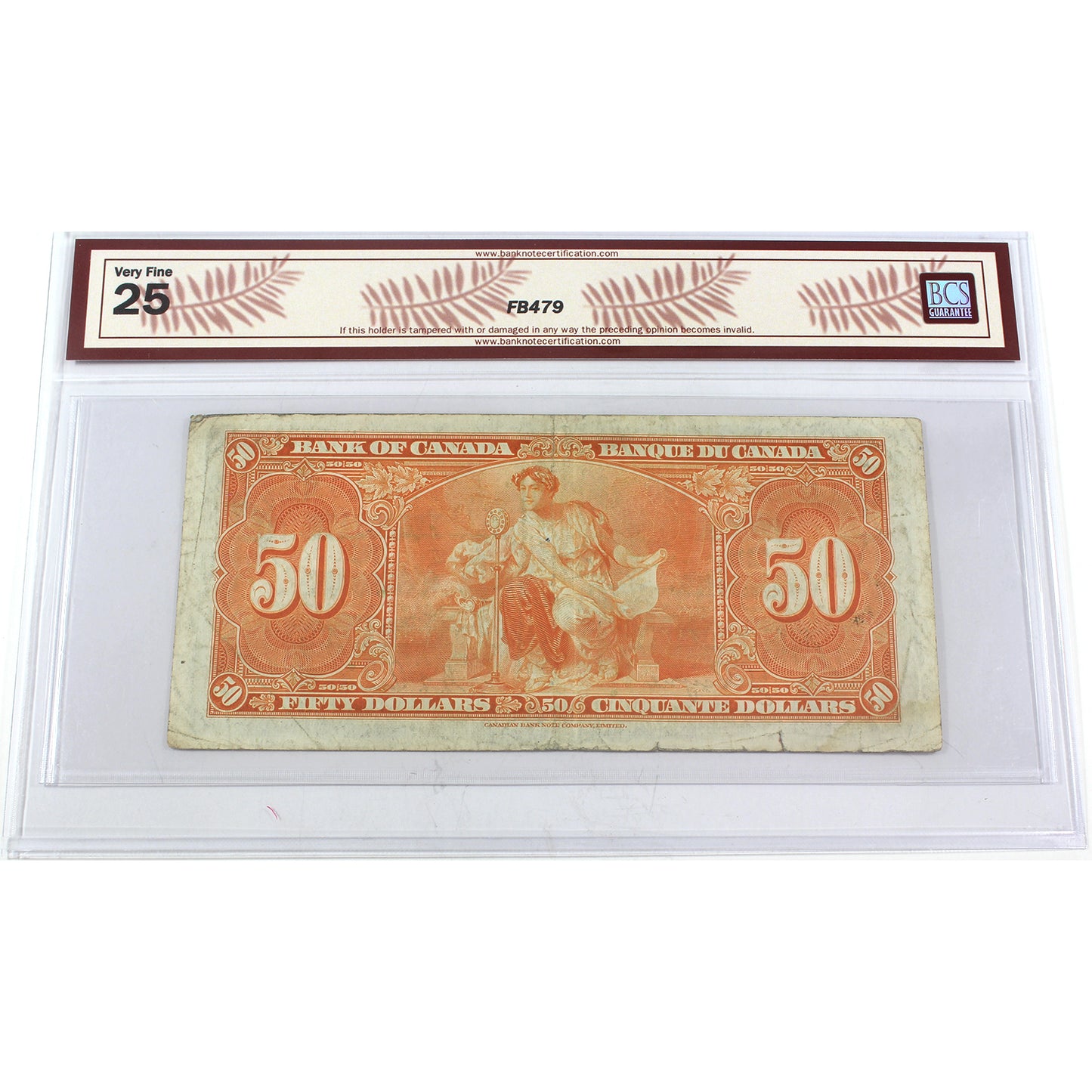 BC-26c 1937 Canada $50 Coyne-Towers, Changeover, B/H, BCS Certified VF25 (Tears)