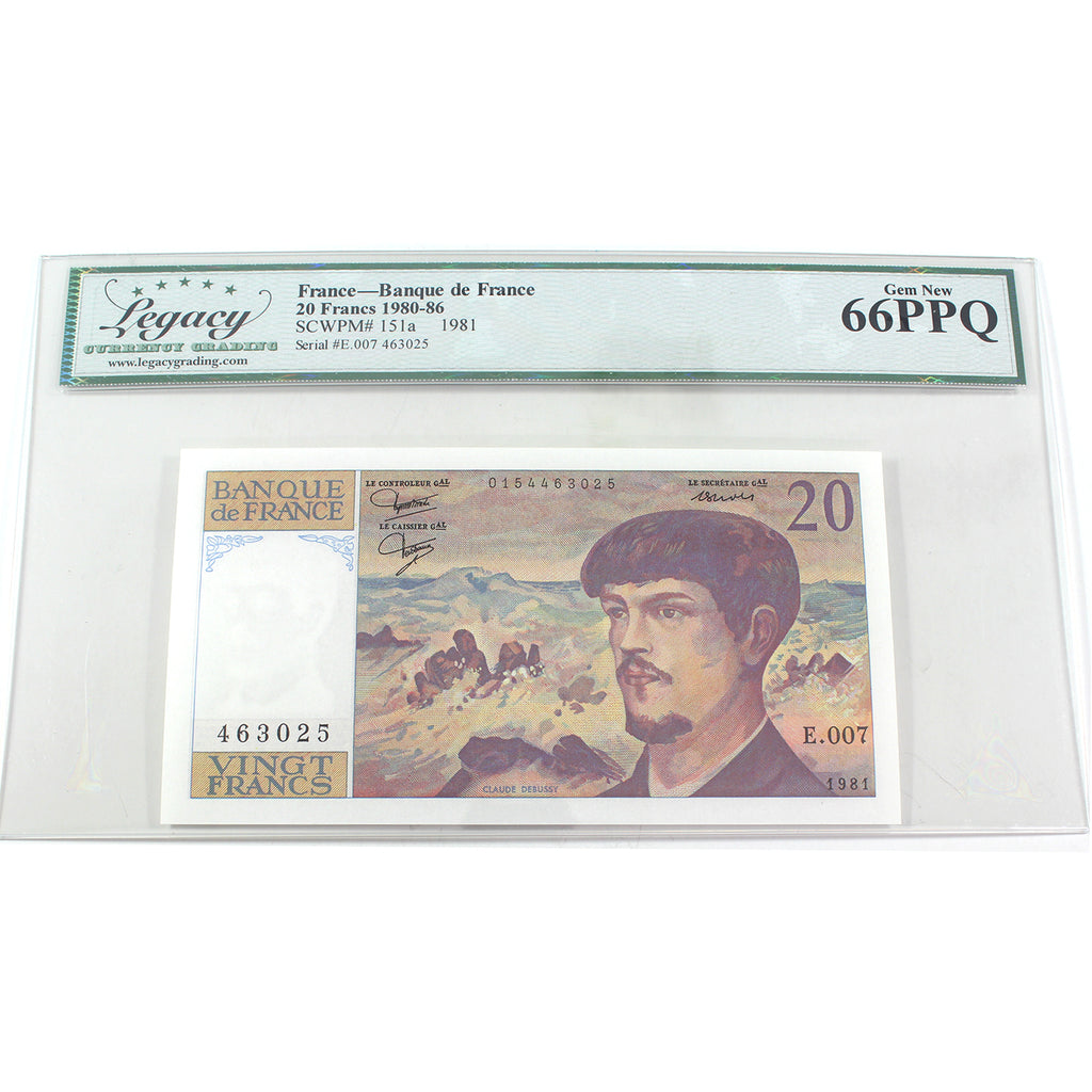 France 1980-1986 20 Franc Note, Pick #151a, Legacy Certified GUNC66 PPQ (DOP)