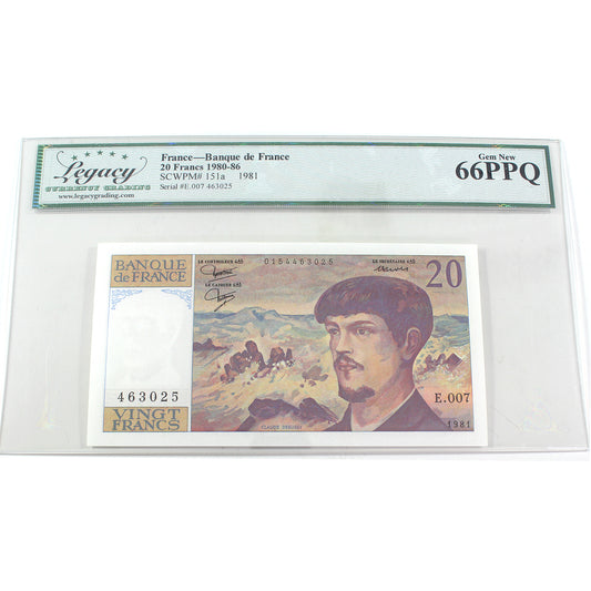 France 1980-1986 20 Franc Note, Pick #151a, Legacy Certified GUNC66 PPQ (DOP)