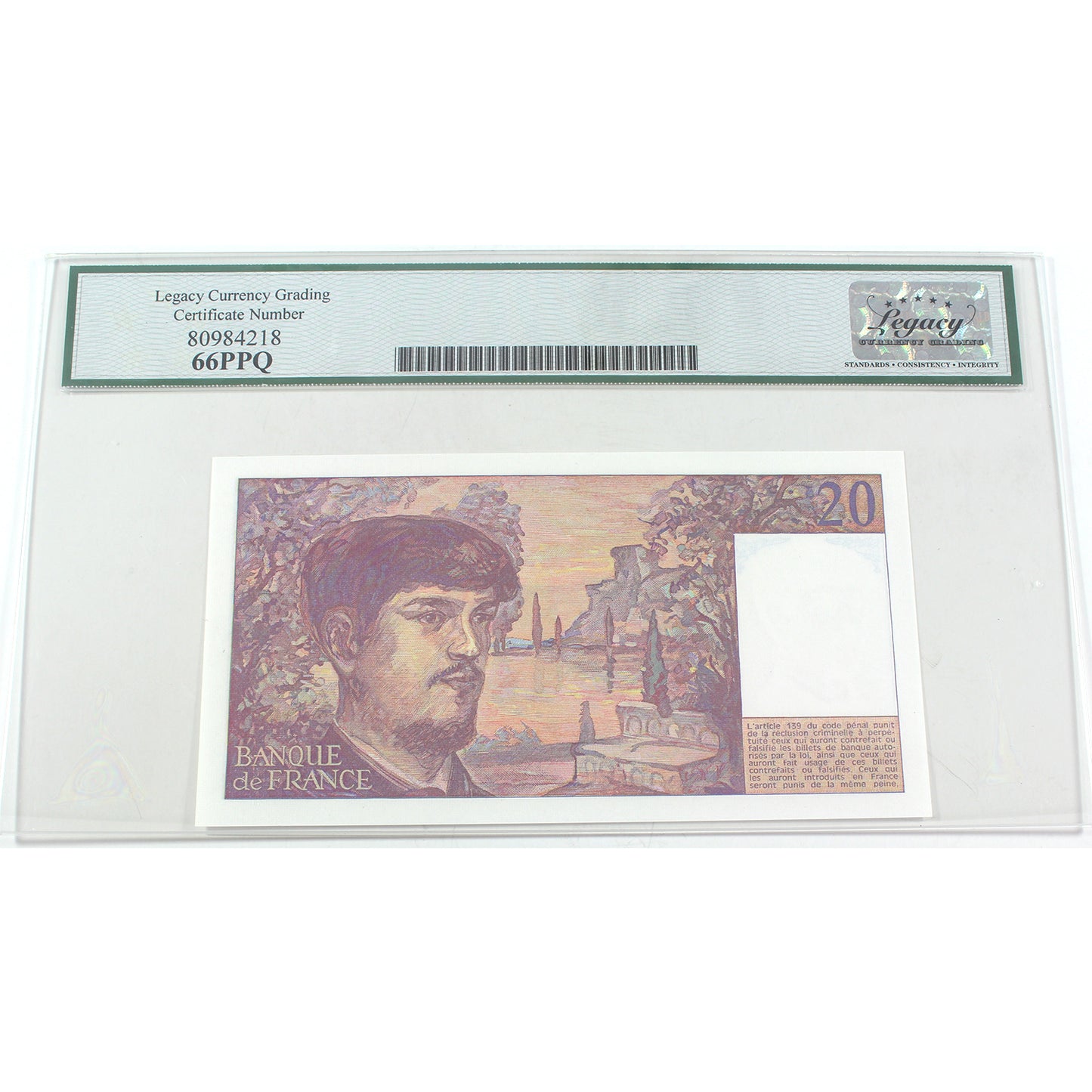 France 1980-1986 20 Franc Note, Pick #151a, Legacy Certified GUNC66 PPQ (DOP)