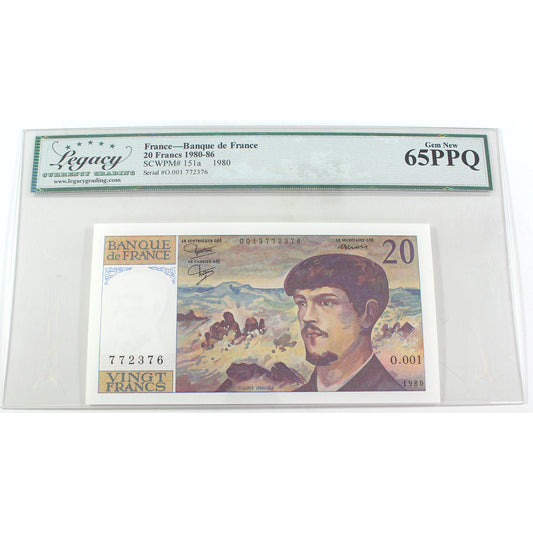 France 1980-1986 20 Franc Note, Pick #151a, Legacy Certified GUNC65 PPQ (DOP)