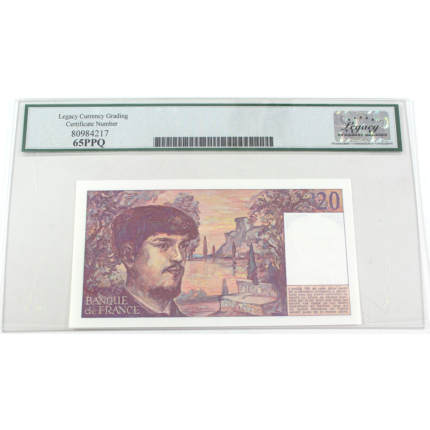 France 1980-1986 20 Franc Note, Pick #151a, Legacy Certified GUNC65 PPQ (DOP)