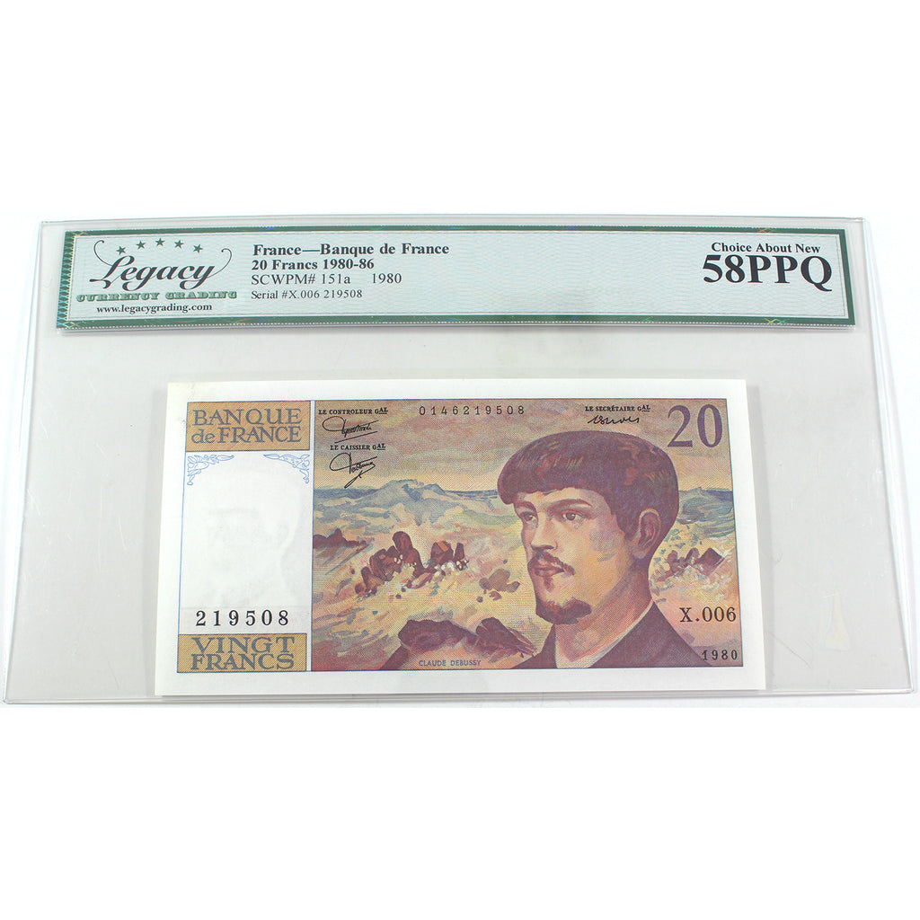 France 1980-1986 20 Franc Note, Pick #151a, Legacy Certified AU58 PPQ (DOP)