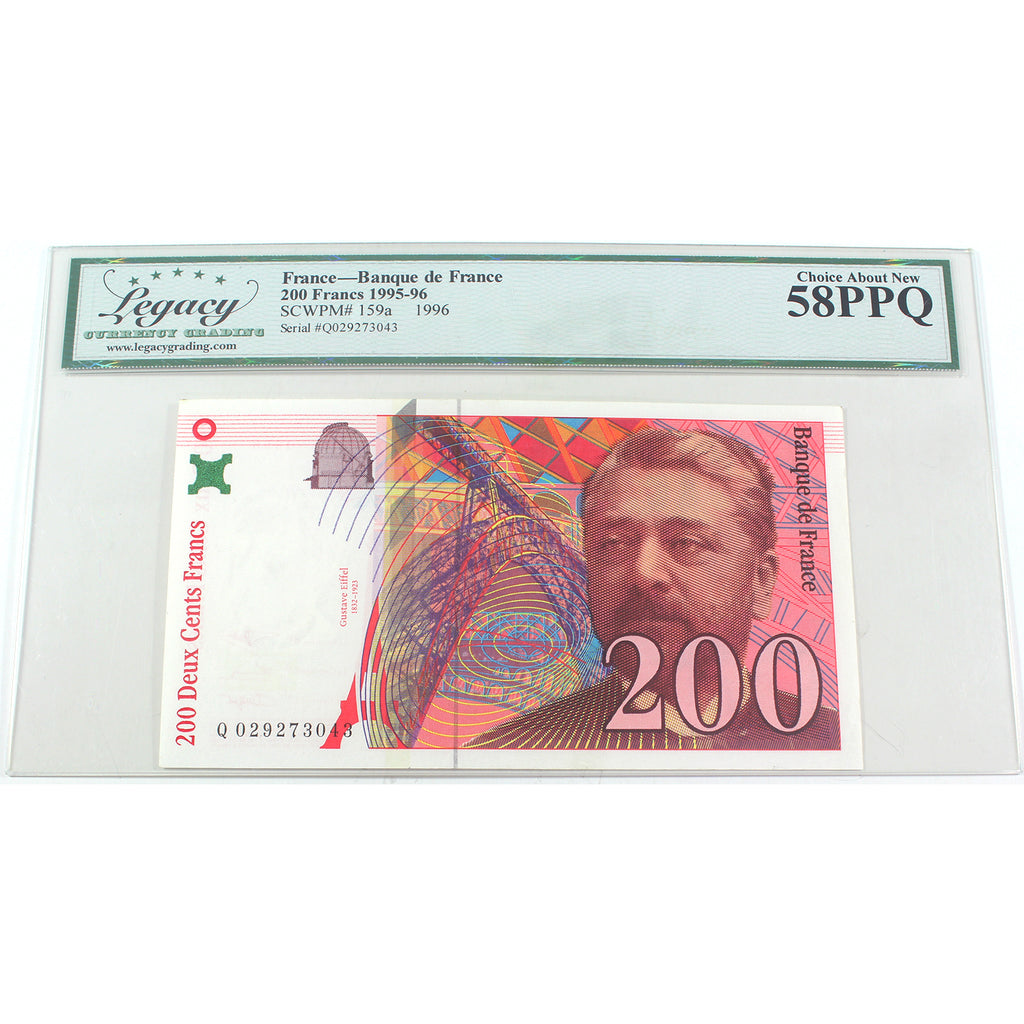 France 1995-1996 200 Franc Note, Pick #159a, Legacy Certified AU58 PPQ (DOP)