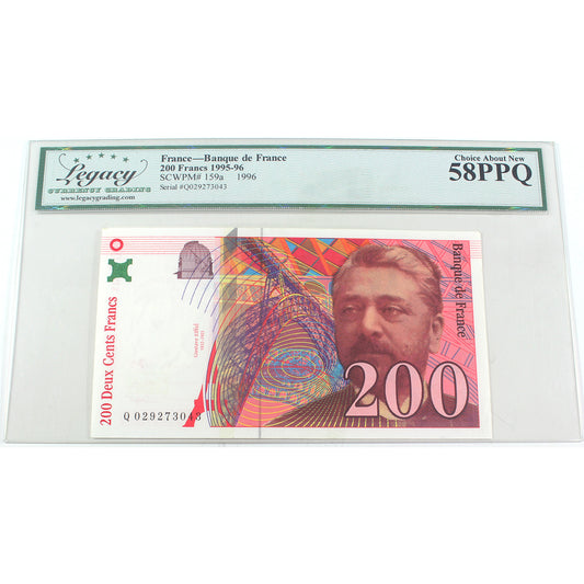 France 1995-1996 200 Franc Note, Pick #159a, Legacy Certified AU58 PPQ (DOP)