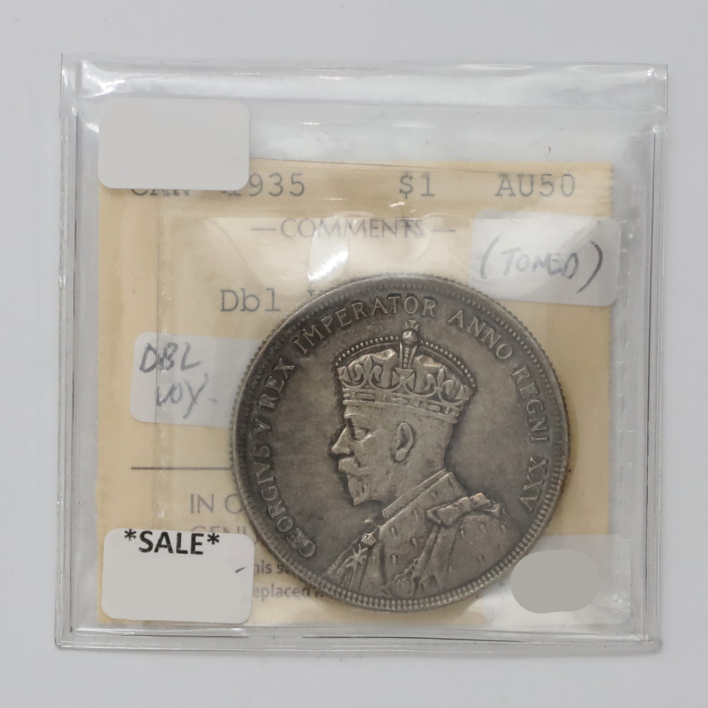 1935 Double Voyageur Canada Dollar ICCS Certified AU50 (Toned)