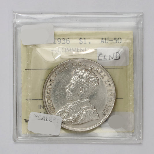 1936 Canada Dollar ICCS Certified AU50 (Cleaned)