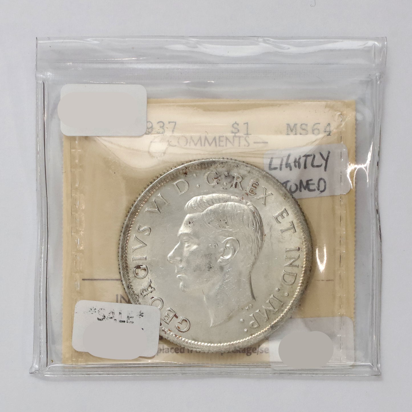 1937 Canada Dollar ICCS Certified MS64 (Lightly Toned)
