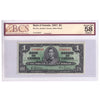 BC-21c 1937 Canada $1 Gordon-Towers, Wide Panel, Y/A, BCS Certified AU58 Original (DOP)