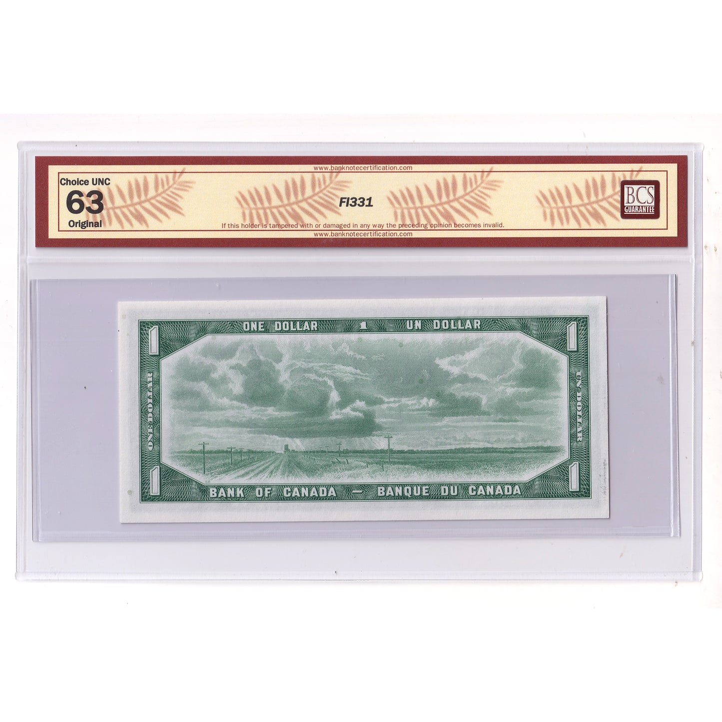 BC-37a 1954 Canada $1 B-C, Neat # R/L 2223333, Modified Portrait, BCS Cert. CUNC63