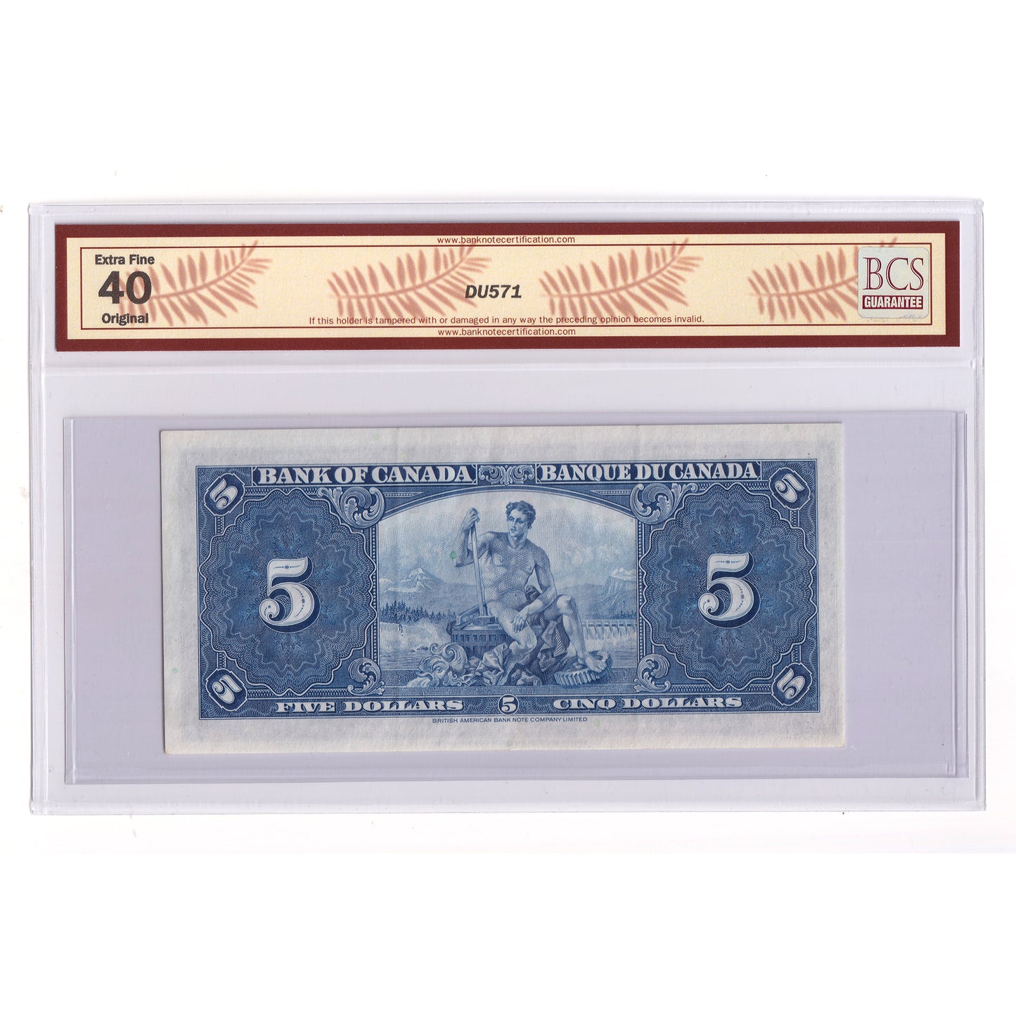 BC-23c 1937 Canada $5 Coyne-Towers, Z/C, BCS Certified EF40 Original (DOP)