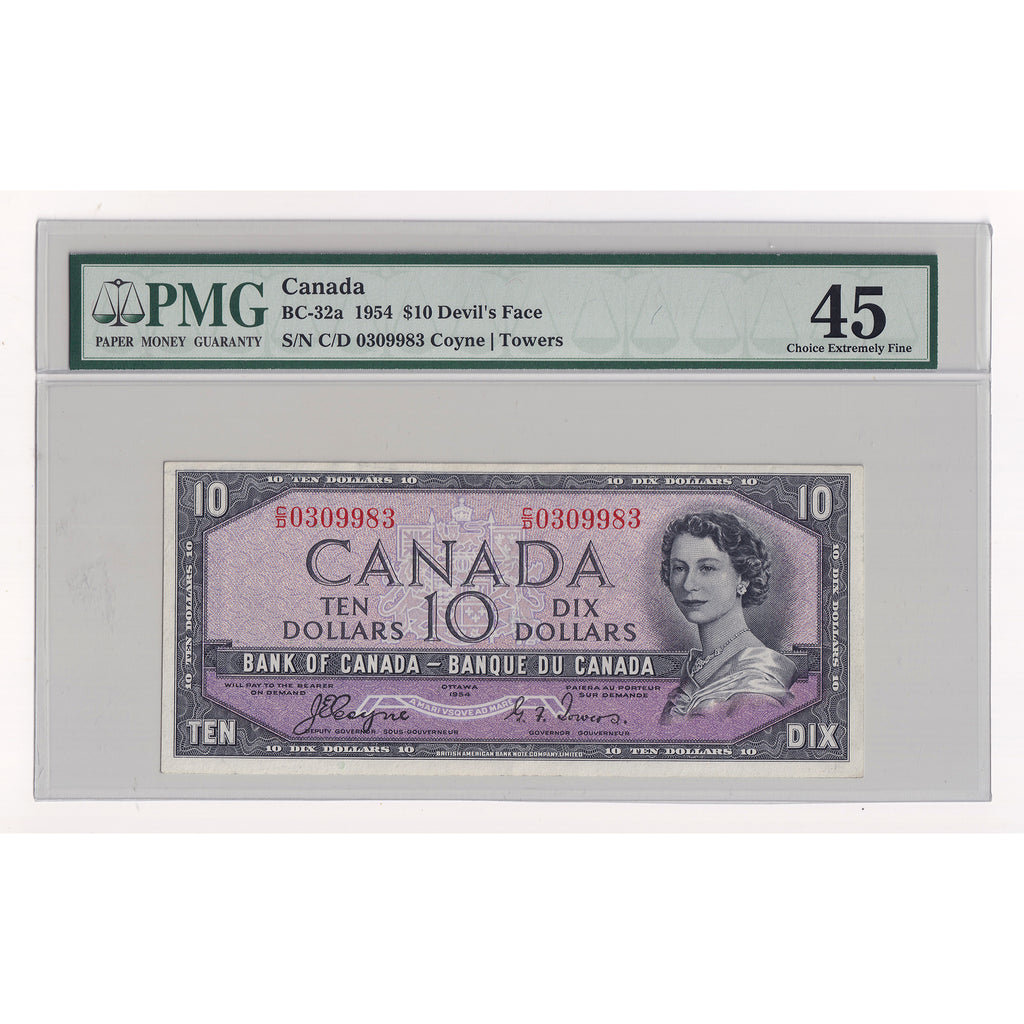 BC-32a 1954 Canada $10 Coyne-Towers, Devil's Face, C/D, Legacy Certified EF40 (DOP)
