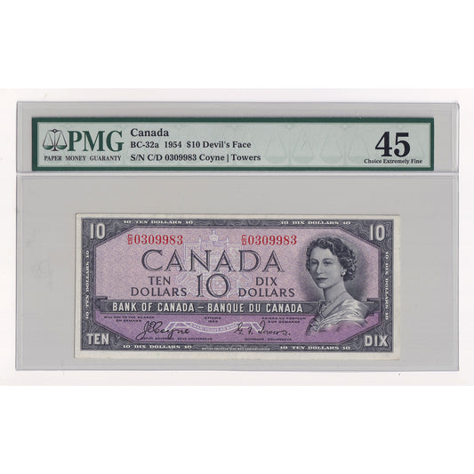 BC-32a 1954 Canada $10 Coyne-Towers, Devil's Face, C/D, Legacy Certified EF40 (DOP)