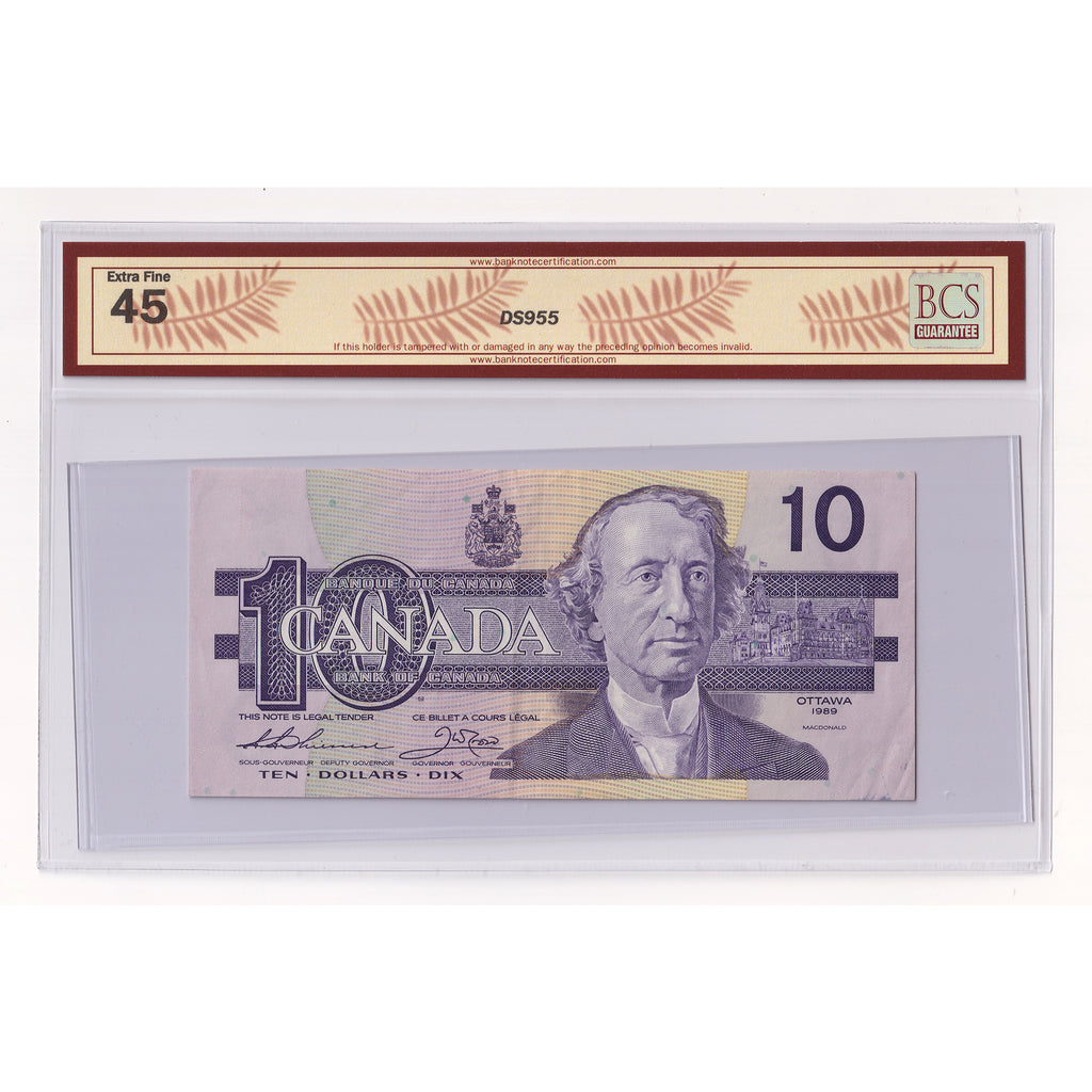 BC-57aA 1989 Canada $10 Thiessen-Crow, Replacement, ATX, BCS Certified EF45 (Minor Stain)