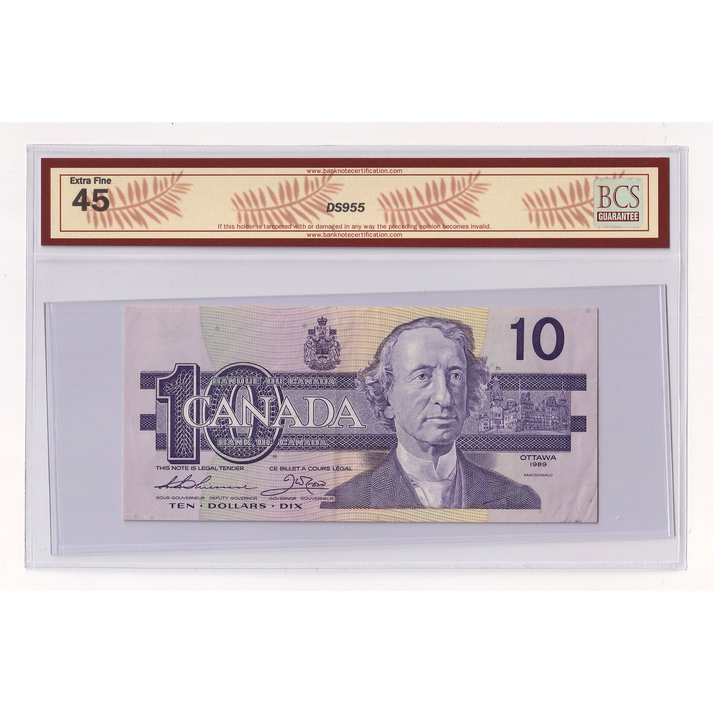 BC-57aA 1989 Canada $10 Thiessen-Crow, Replacement, ATX, BCS Certified EF45 (Minor Stain)