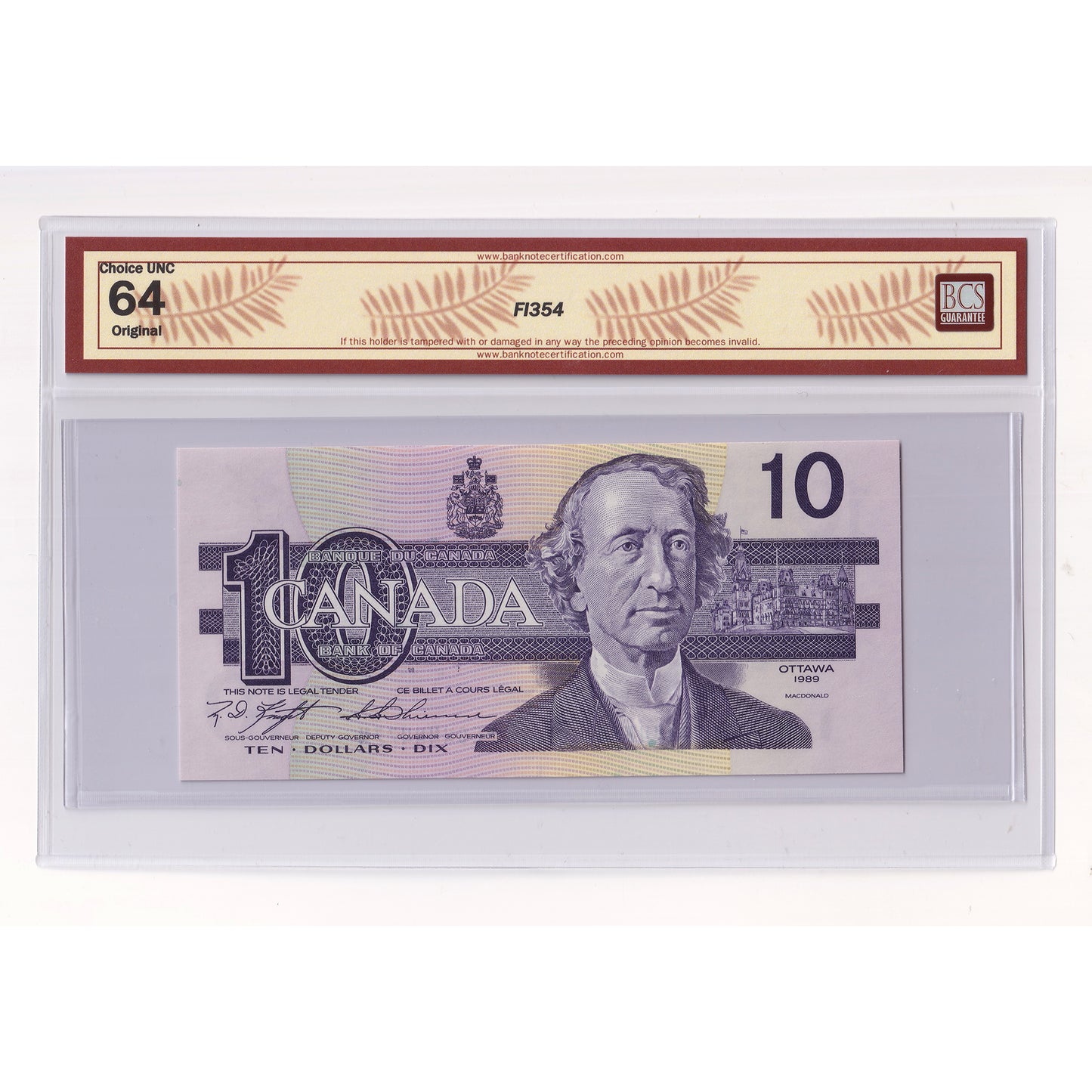 BC-57c 1989 Canada $10 Knight-Thiessen, Neat # BEG4444774, BCS Cert. CUNC64 Orig. (DOP)